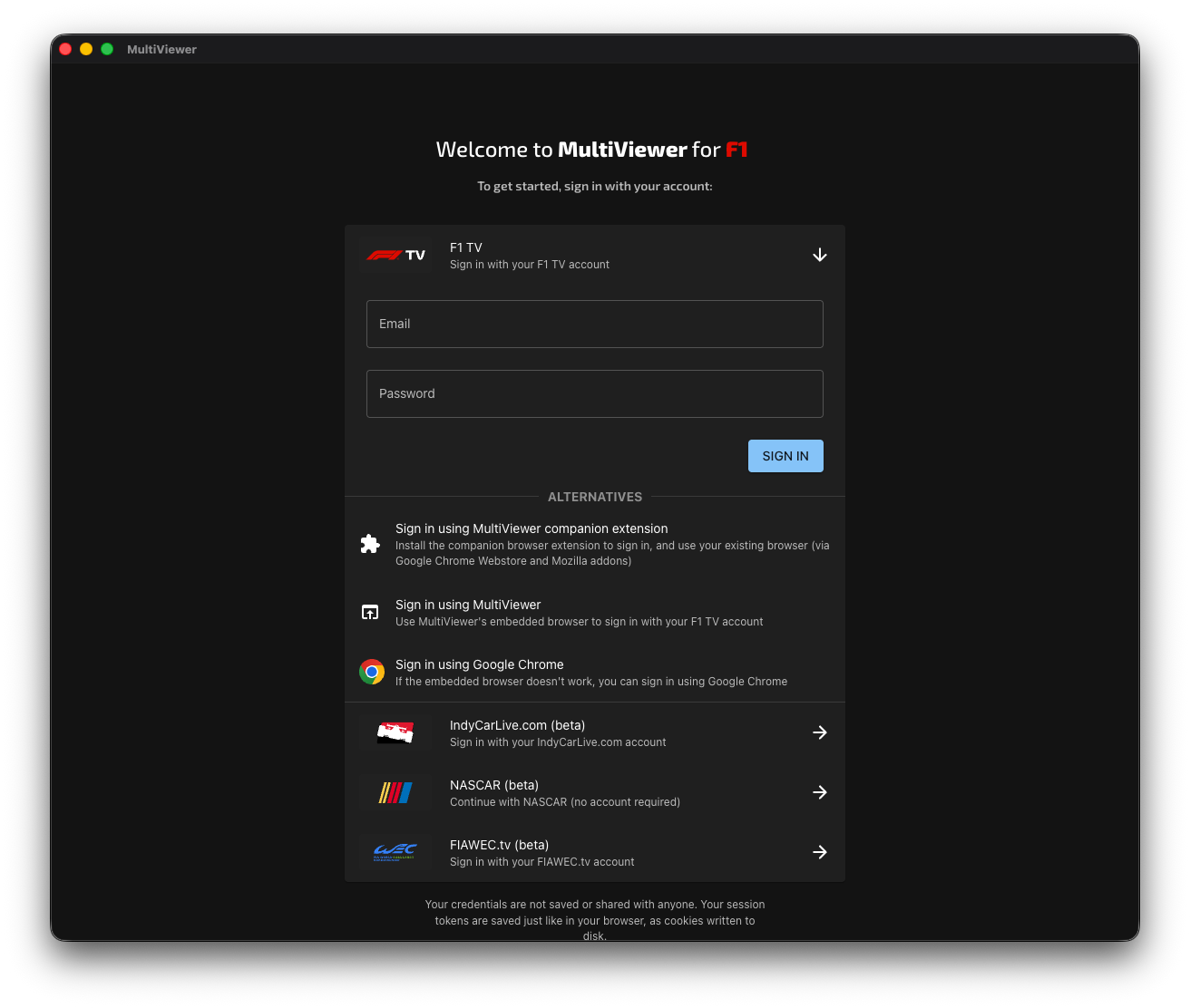 Screenshot showing a 'Sign in with your F1 TV account' button
