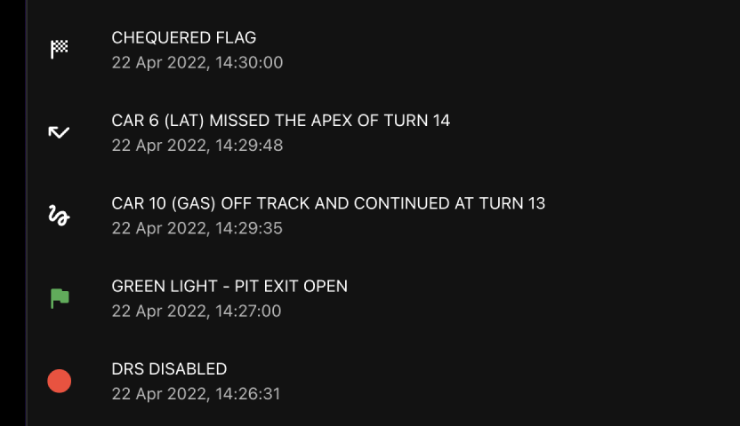 Race control messages